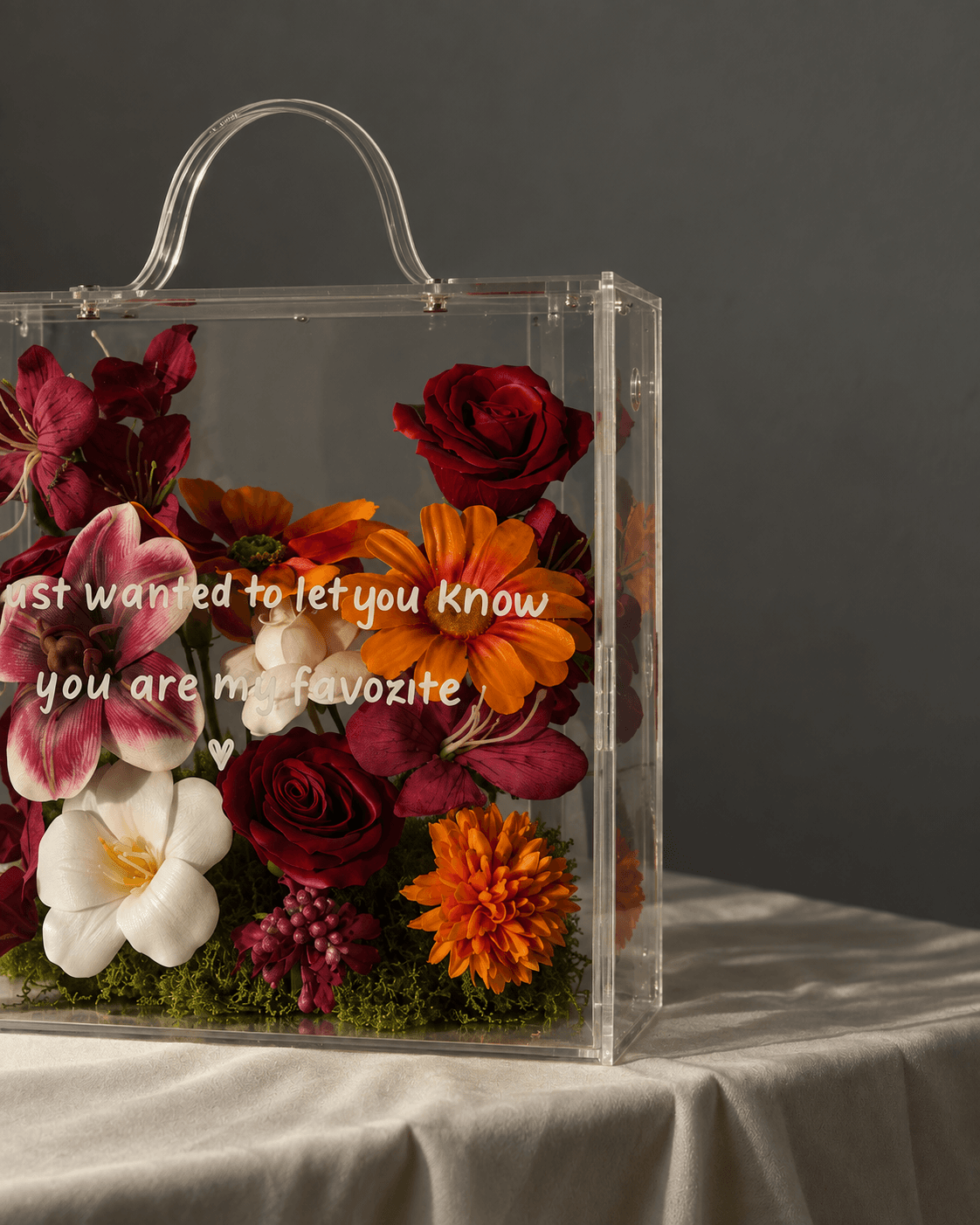 A personal message displayed on a JOIA floral valise