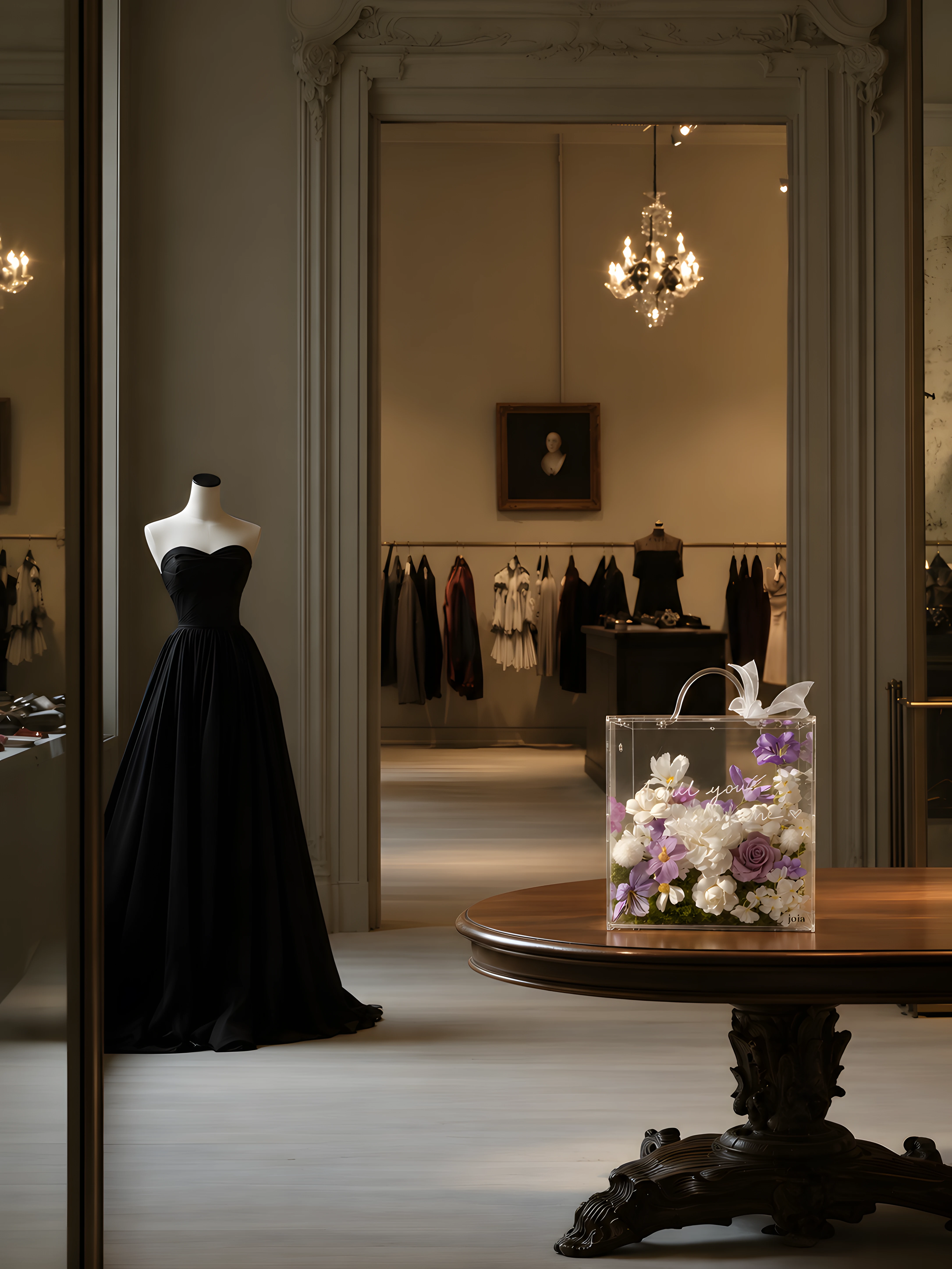 JOIA flower valise displayed in an elegant fashion boutique