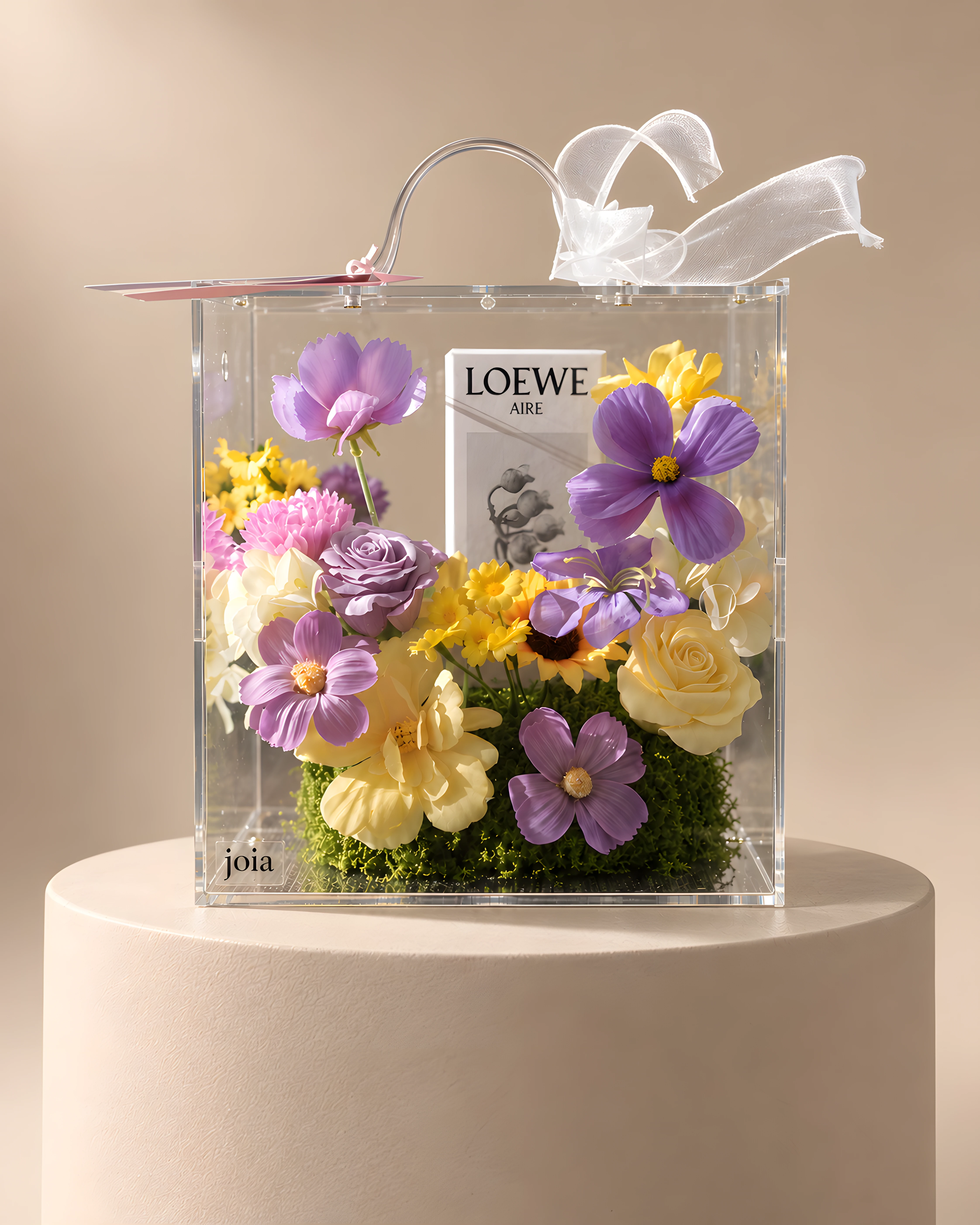 Purple and cream JOIA Gift Edition flower valise with space for a personal gift