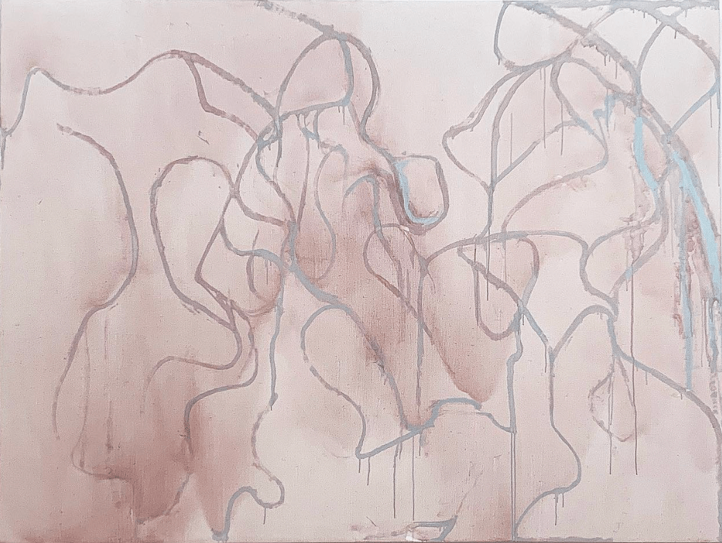 Blush abstract painting with gestural lines