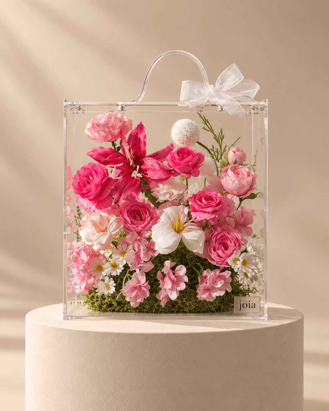 First Crush JOIA flower valise with pink and ivory blooms