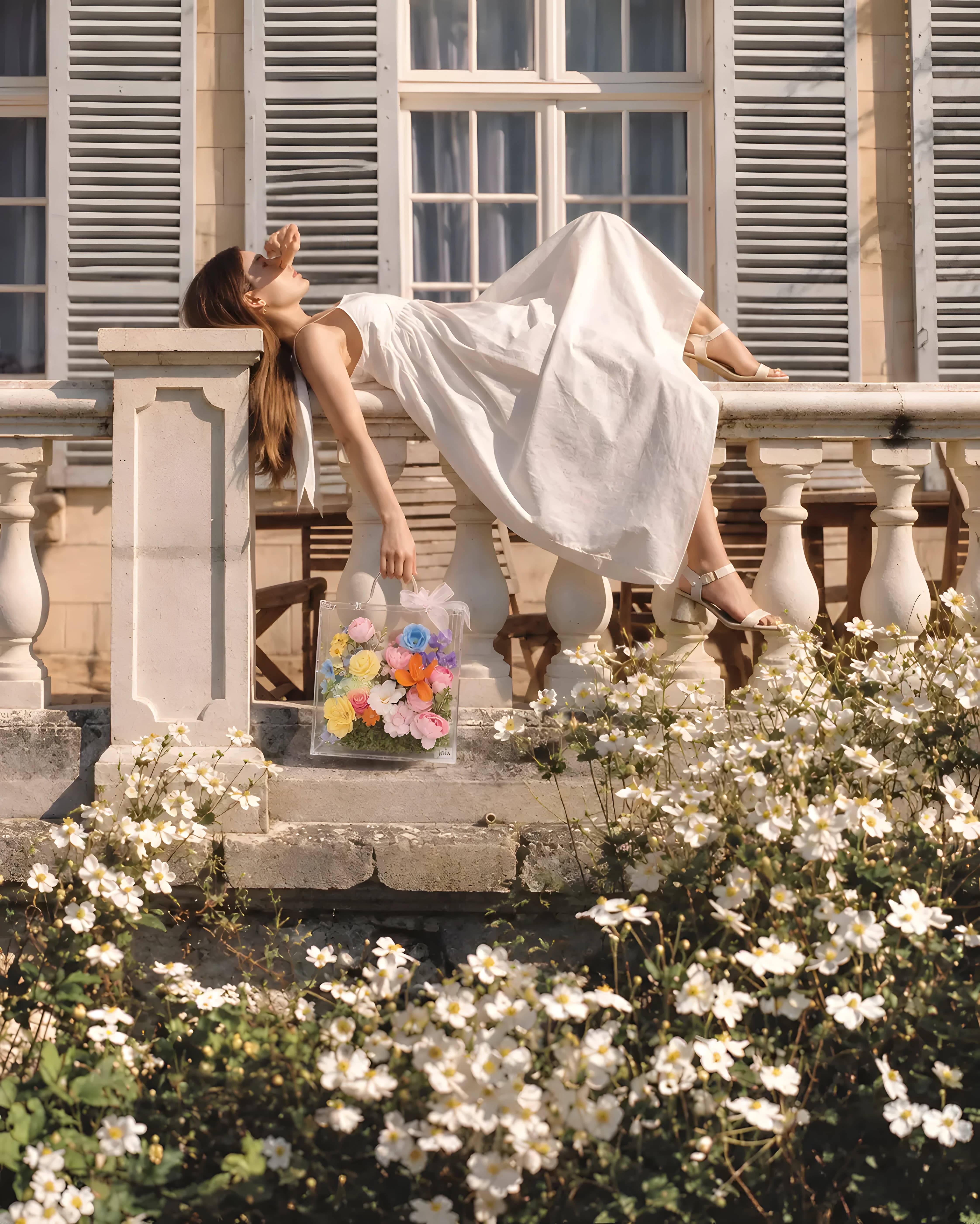 Garden-inspired JOIA silk flower arrangement in a valise