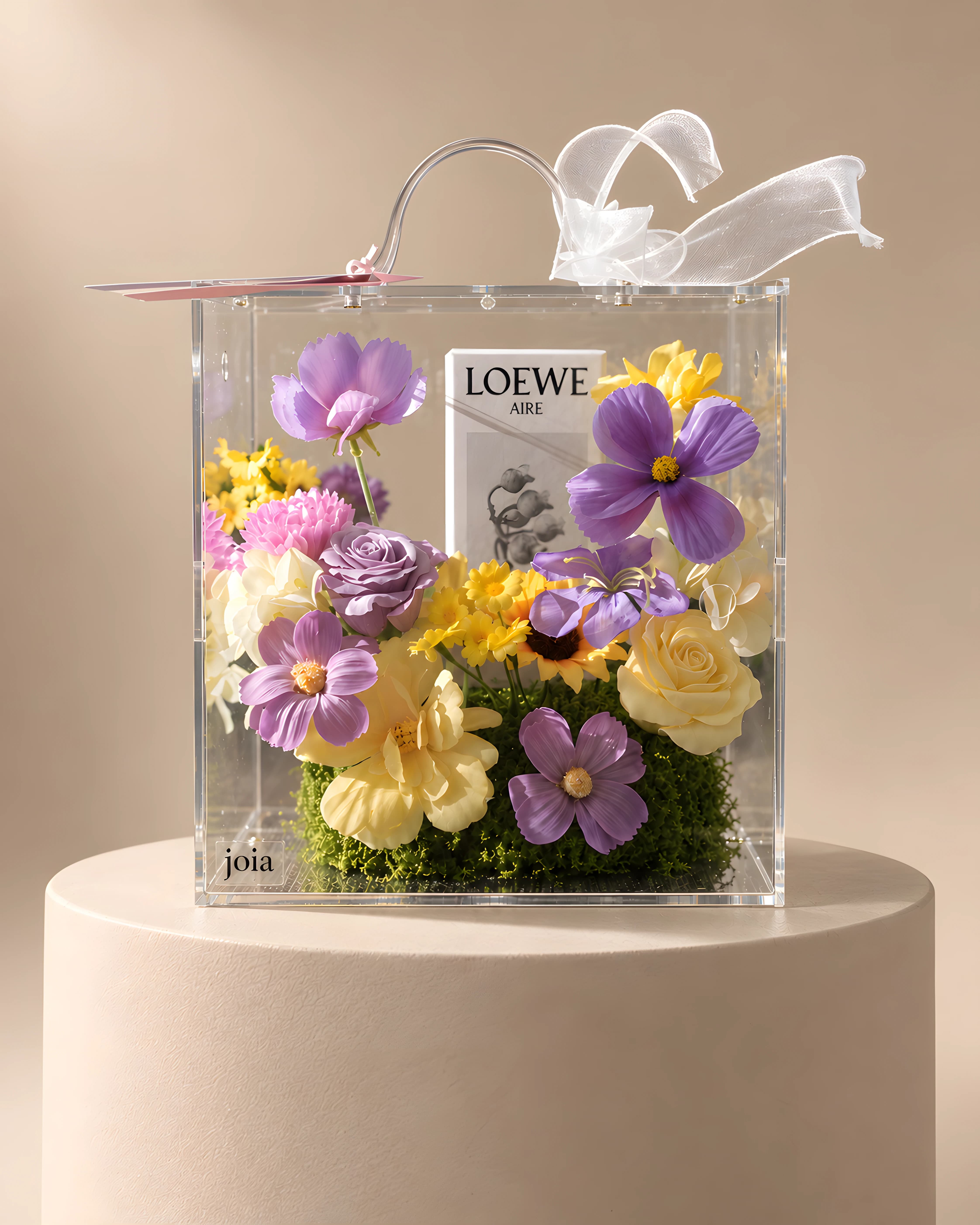 Purple and cream JOIA Gift Edition flower valise with room for a personal gift